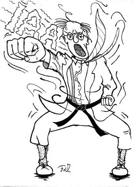 Karate Joe, Horse Stance front, drawing Frank de Zanger